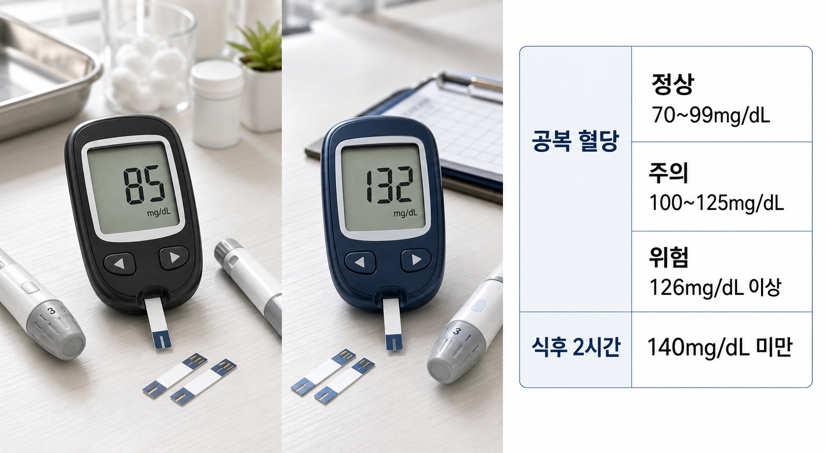 공복 혈당 목표 수치와 식후혈당 관리 기준표