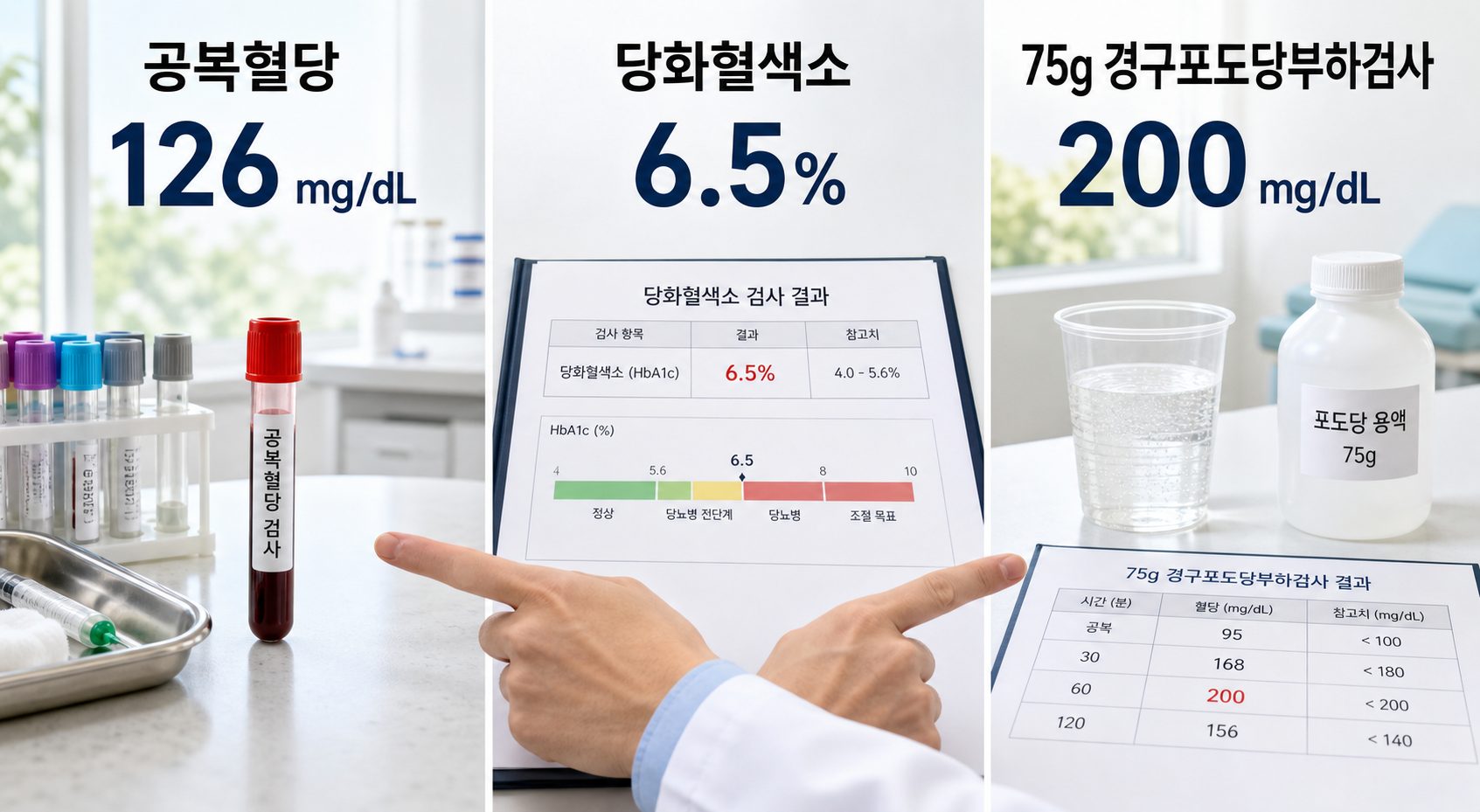 당뇨 검사 방법별 정확도 비교: 공복혈당 vs 당화혈색소 vs 경구포도당부하검사